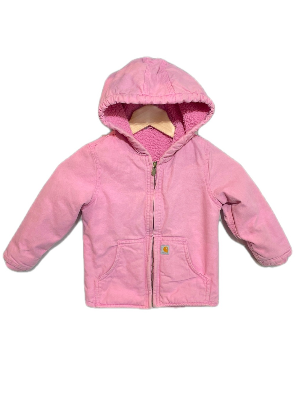 Y2K Carhartt Girls' Canvas Work Jacket with Sherpa Lining, Pink, Size 3T